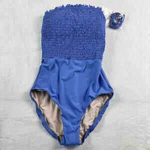 Hermoza Carrie Smocked Top Bandeau One-Piece Swimsuit women’s size 2 Blue